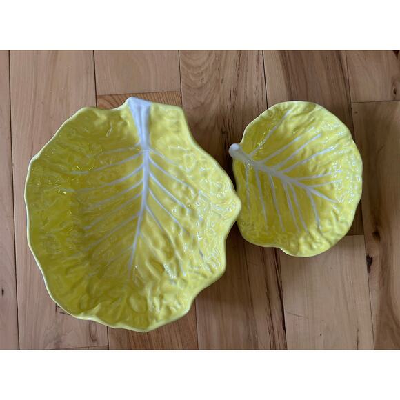 Vintage Secla Portugal Majolica Yellow Cabbage Bowls (2) 1950's - Picture 2 of 7